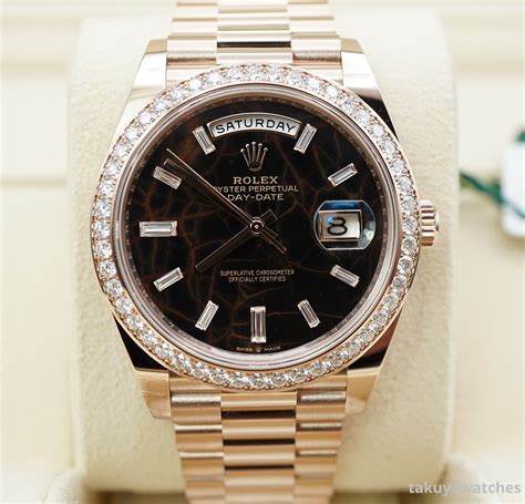 rolex day date 40 rose gold eisenkiesel|Rolex diamond dial.